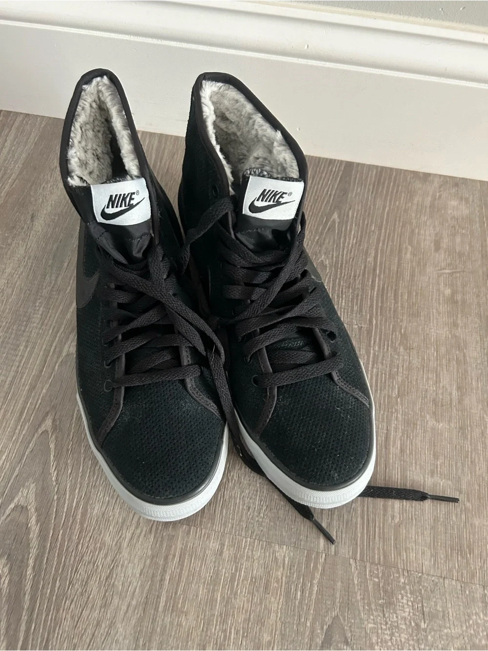 Nike Black high top Sneakers with Gray Faux Fur Lining (never worn)